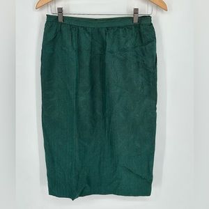 VINTAGE Norma Walters 100% Silk Green Paisley Wrap Skirt Sz 12 S8.